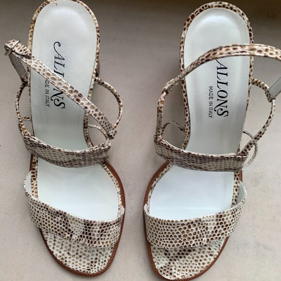 Allons Snakeskin Pattern Leather Sandal With Block Heel Size 6.5 - Picture 2 of 5